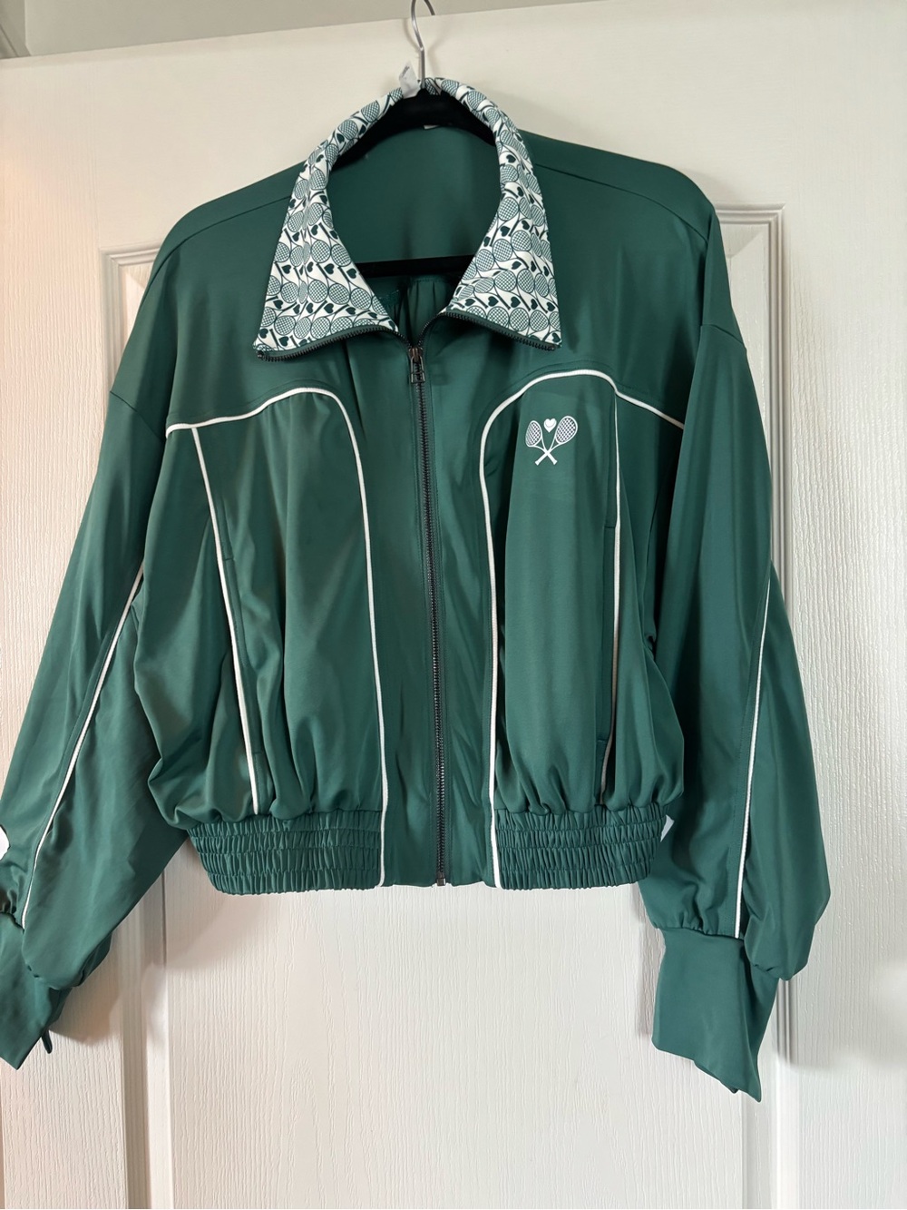 Anthropologie Green Tennis-Inspired Bomber Jacket